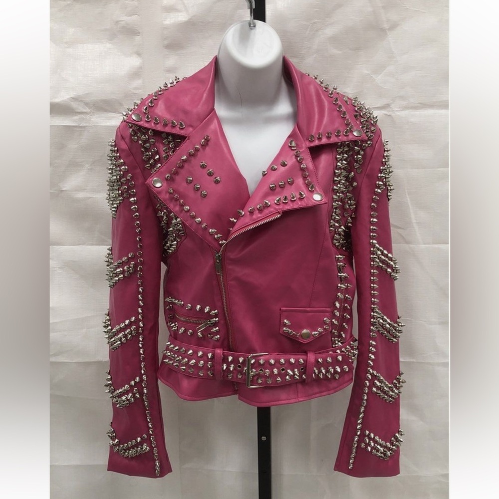 NWT Akira Studded Pink Faux Leather Jacket. Size s